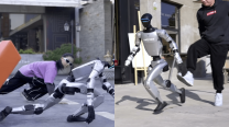 Humanoïde robot blijft staan na een trap en beweegt als een ninja